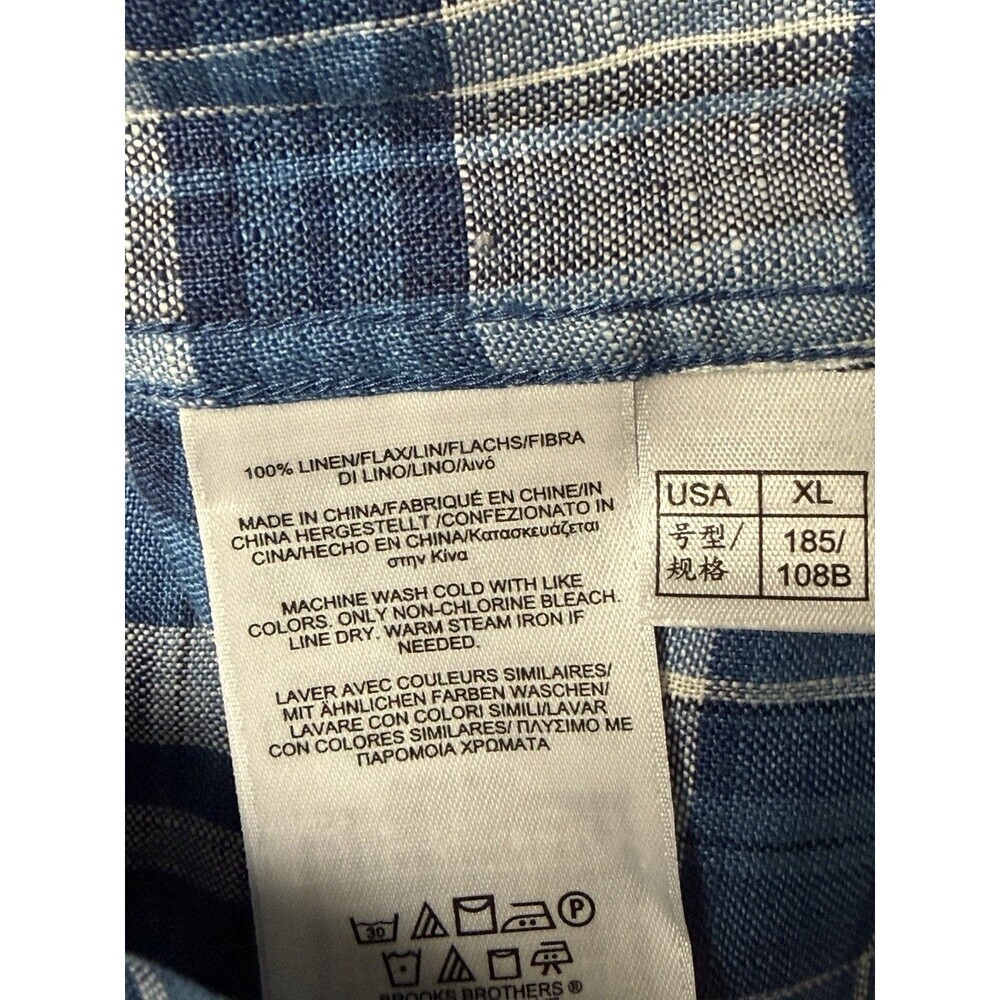 Brooks Brothers Men's XL Linen Plaid Button-Down Shirt Blue Green Brown White - Picture 8 of 8